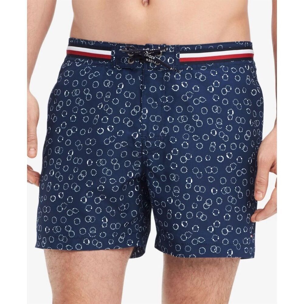 Tommy Hilfiger Men's Circle Print Swim Trunk Shorts Blue Size XL